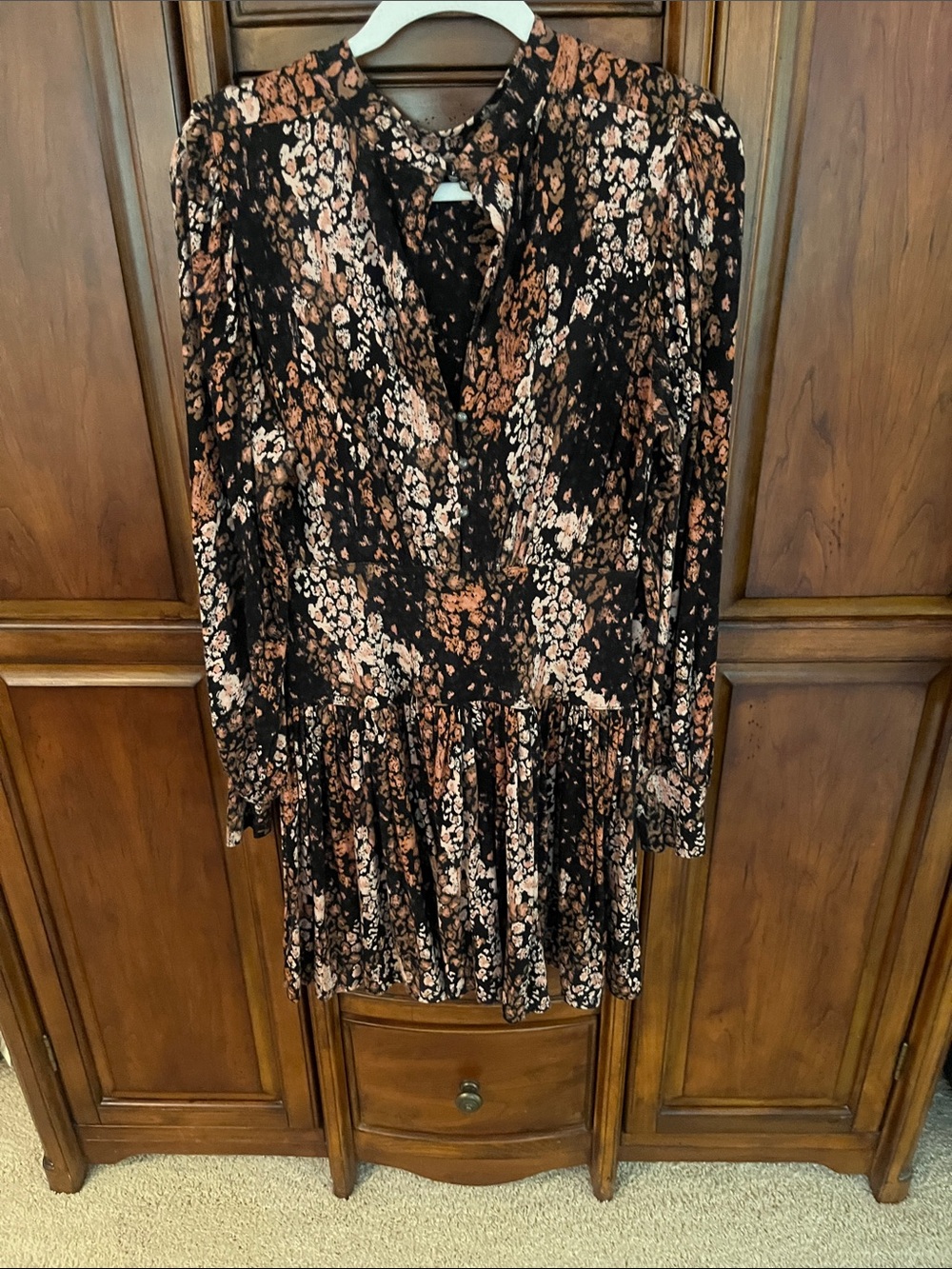 Free People Black Floral Long-Sleeve Women's Dress - Picture 2 of 3